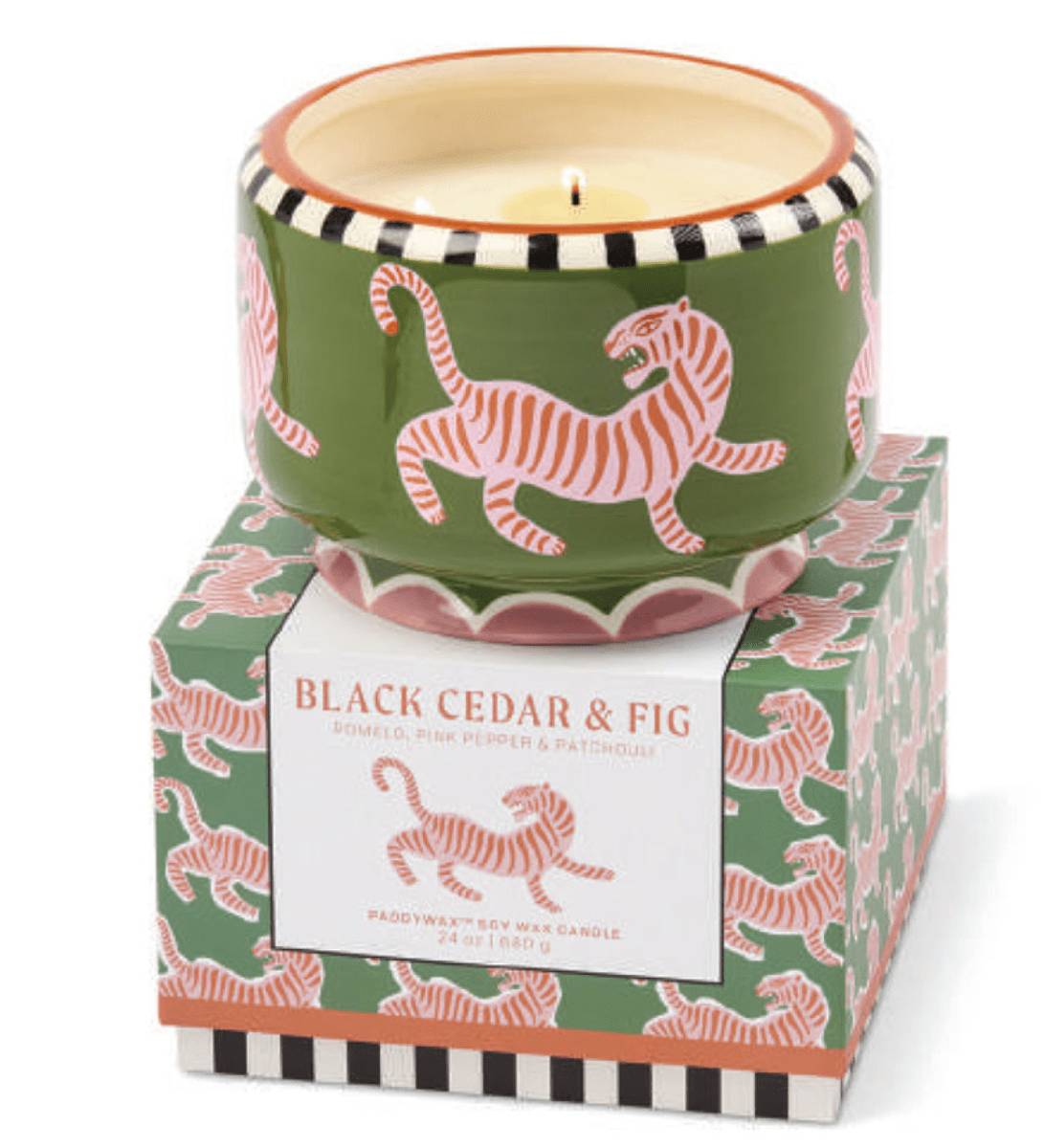 Ceramic Tiger Candle Black Cedar & Fig | A dopo 24oz - Twirls + Twigs
