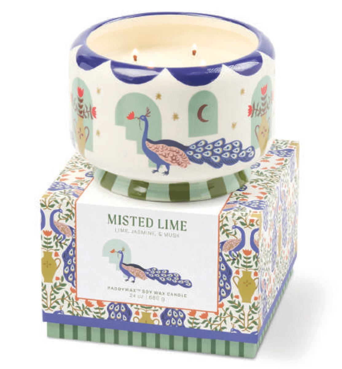 Ceramic Peacock Candle - Misted Lime | A dopo 24oz - Twirls + Twigs