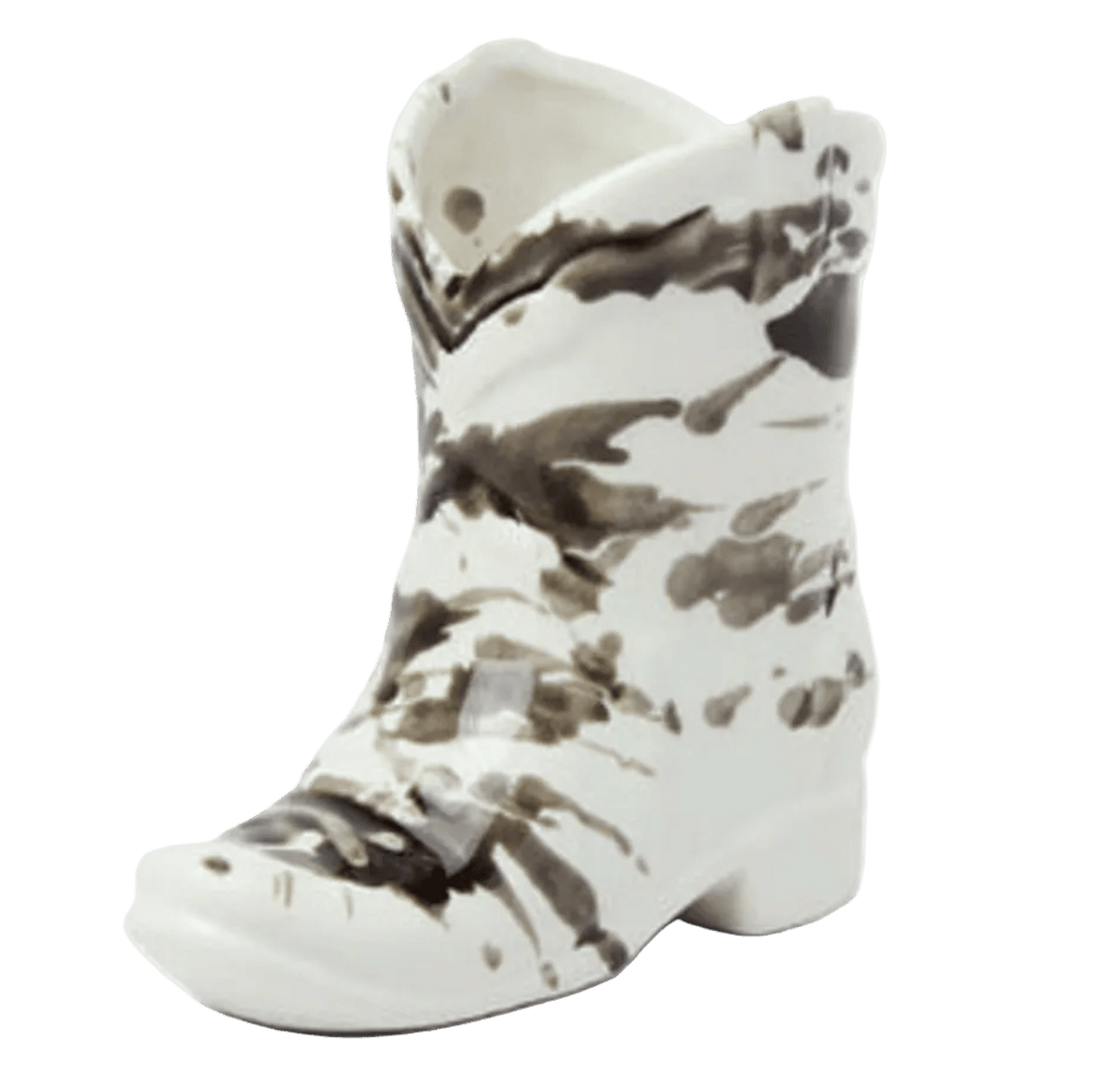 Nashville White Ceramic Cowboy Boot Candle – Palo Santo & Suede | Black Splatter 6 oz - Twirls + Twigs