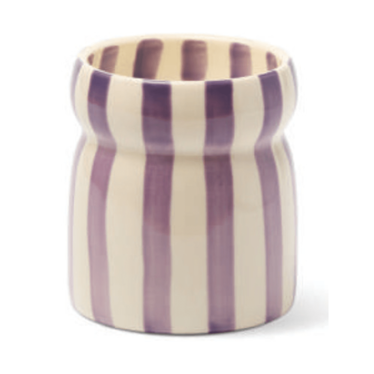 6.5 OZ CABANA PURPLE STRIPED HAND PAINTED CERAMIC W/ DUSTCOVER & WARNING LABEL - WAKIKI WATERS - Twirls + Twigs
