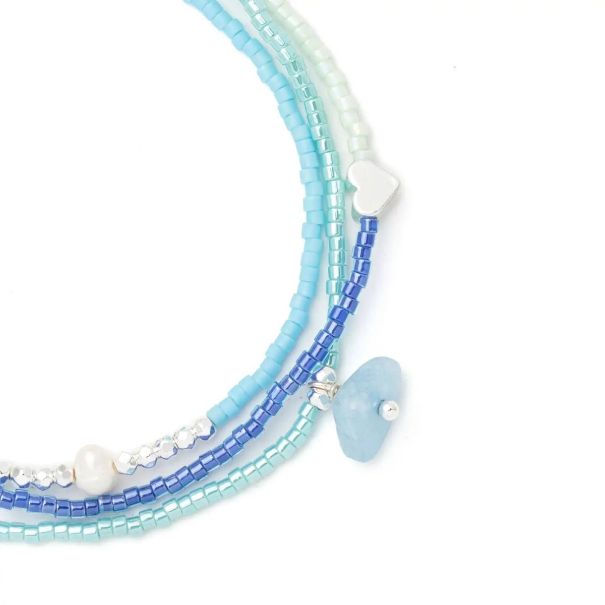Mixed Media Wrap Bracelet/Necklace - Hope/Aquamarine/Silver - Twirls + Twigs