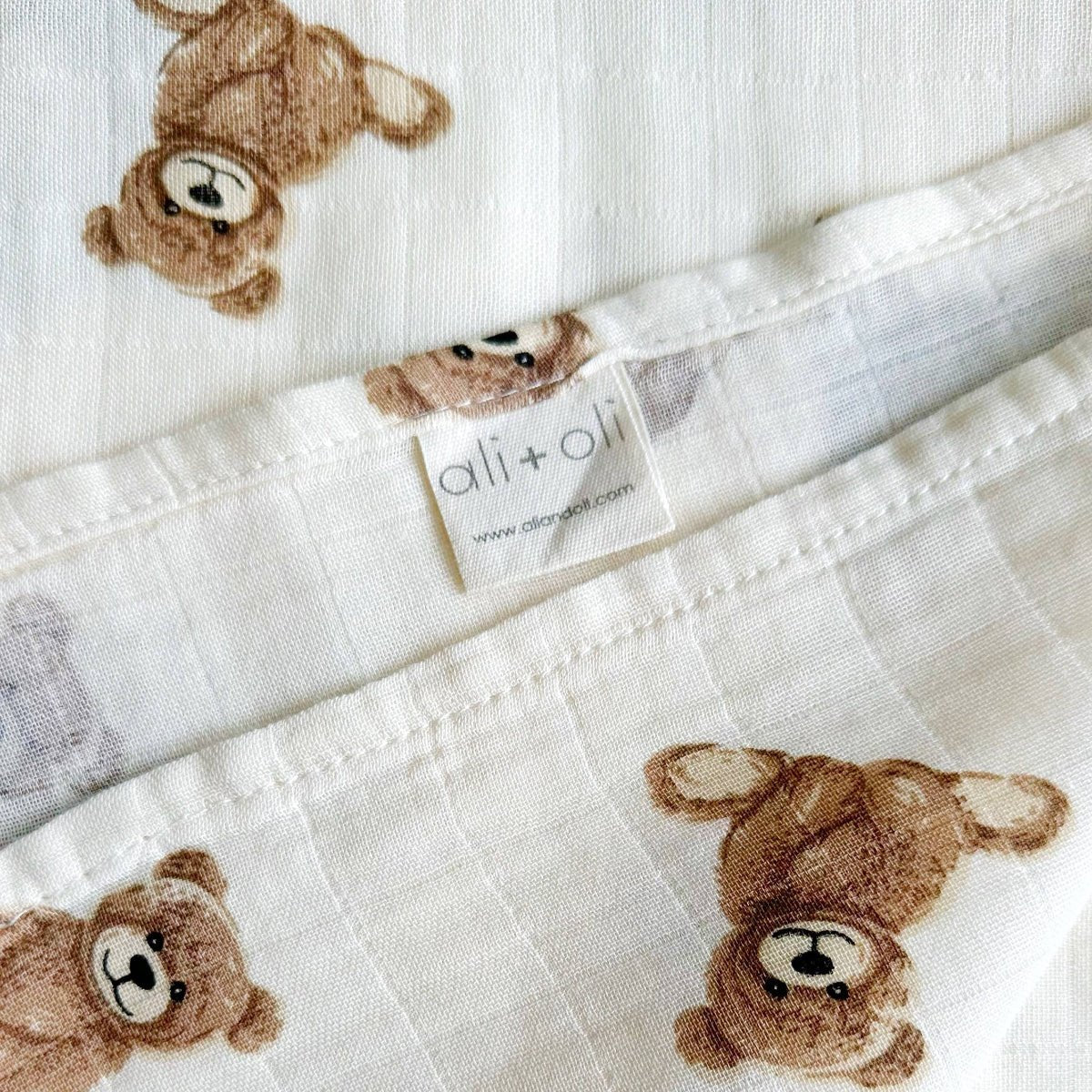 Bamboo Muslin Swaddle Baby Blanket (Teddy Bear) - Twirls + Twigs