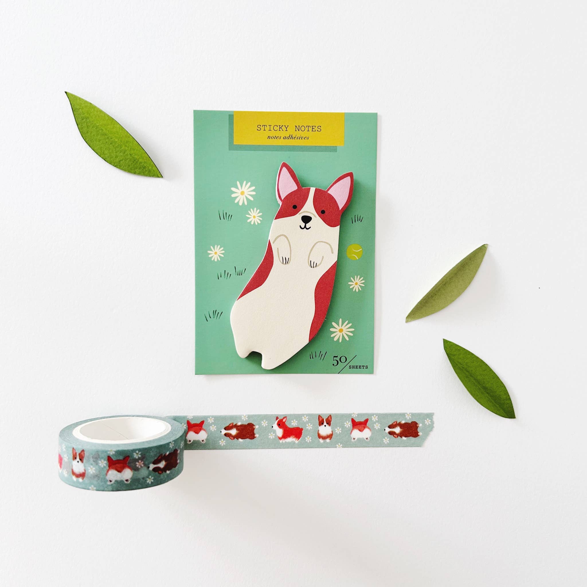 Corgi Die Cut Sticky Notes - Twirls + Twigs