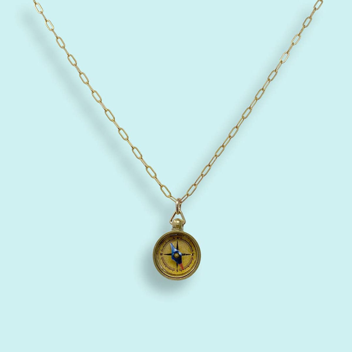 Tiny Compass on Gold Plated Chain Necklace: 18 Inch - Twirls + Twigs