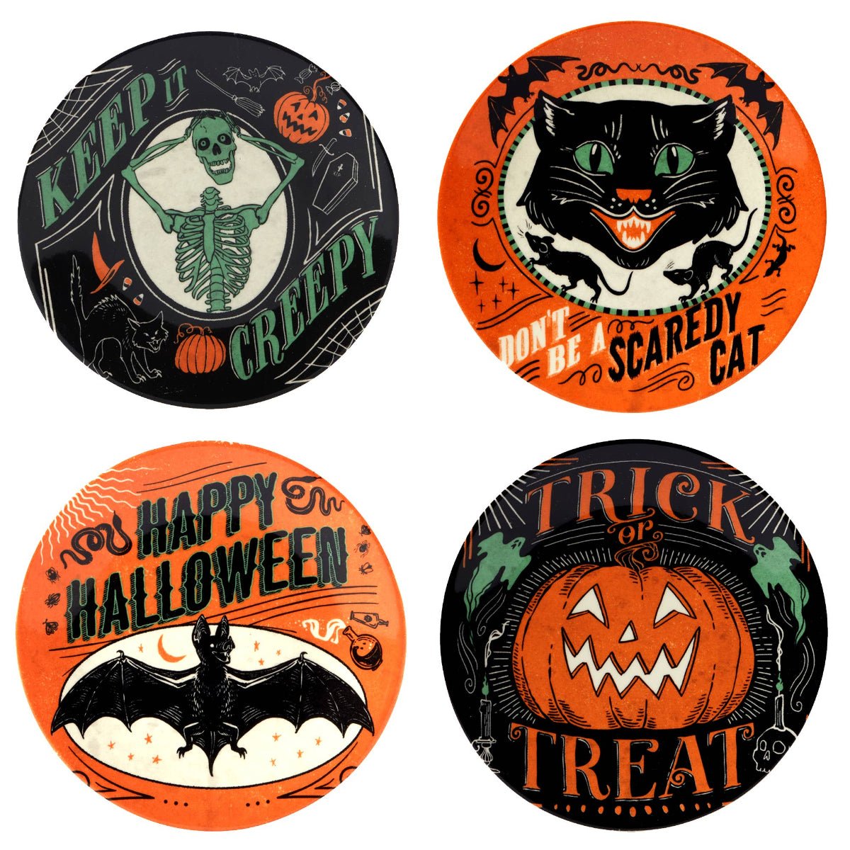 Scaredy Cat Halloween Canape Plate Round 6" Assorted - Twirls + Twigs