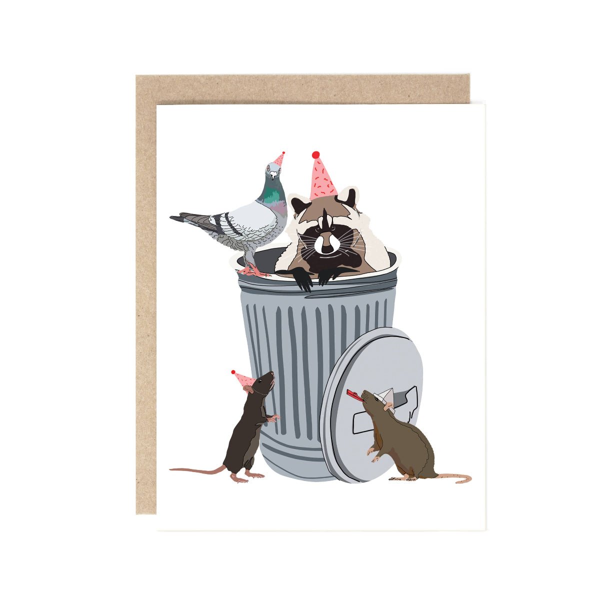 Trash Party Raccoon, Rat, Pigeon Birthday Card - Twirls + Twigs