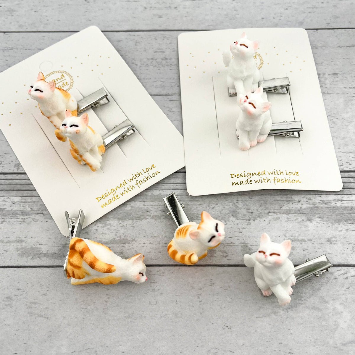 3D Cat Alligator Barrette, Cute Kitty Hair Clip: White - Twirls + Twigs