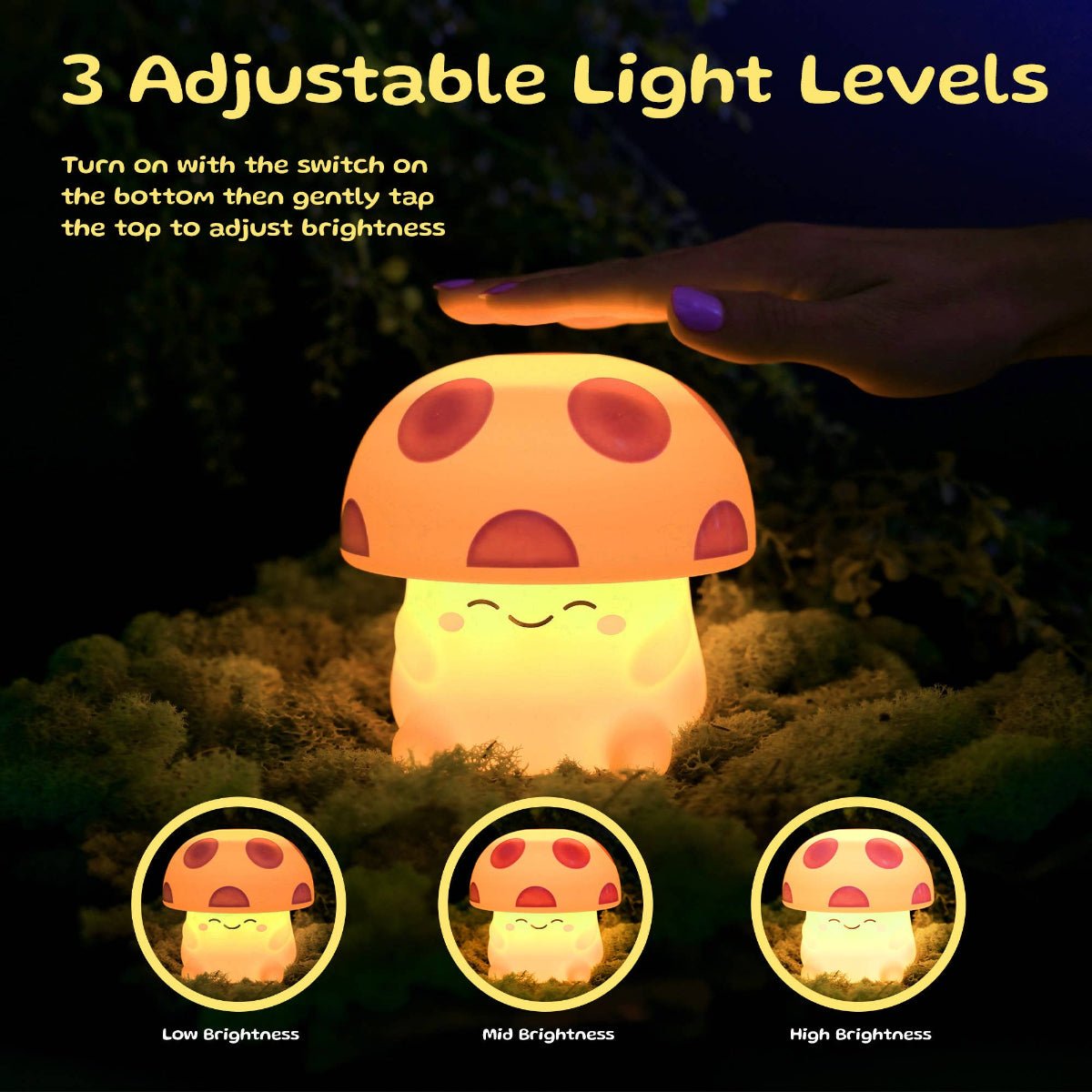 Mushi Ambient Mushroom Night Light - Squishy Silicone - Twirls + Twigs