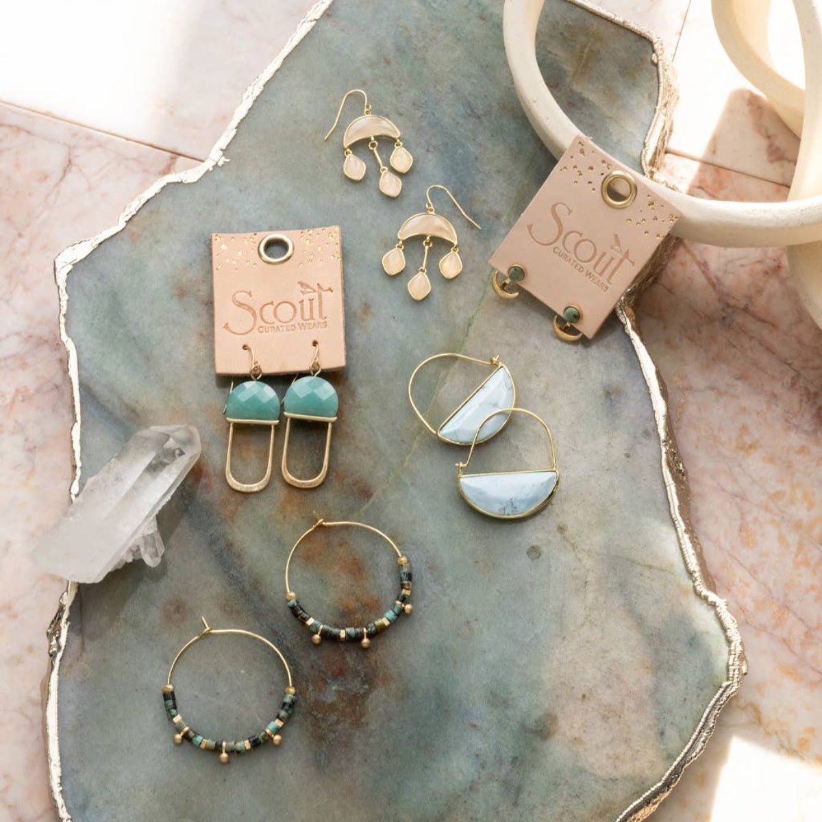 Stone Disc Hoop Earring - Turquoise/Silver - Twirls + Twigs