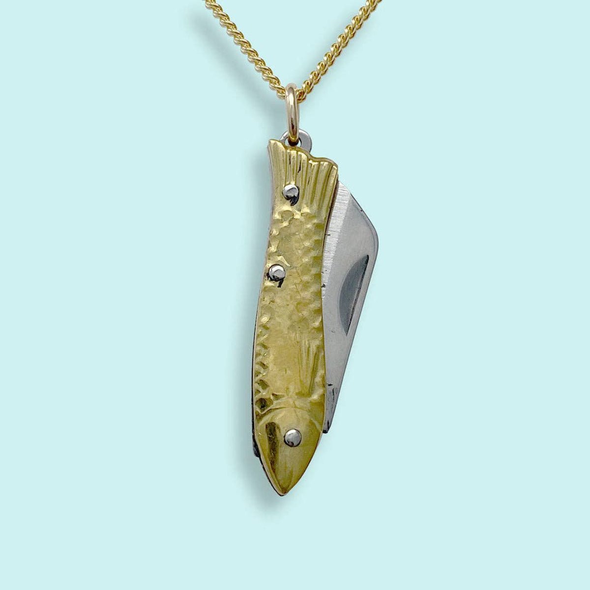 Small Gold Fish Knife Necklace: 18 Inch - Twirls + Twigs