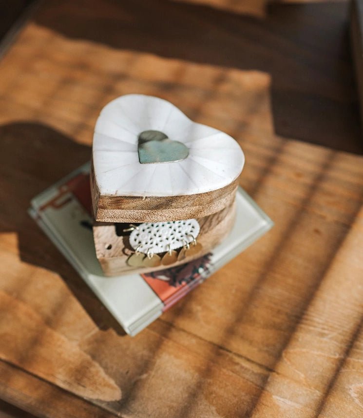Mukhendu Heart Keepsake Box - Bone & Brass Inlay - Twirls + Twigs