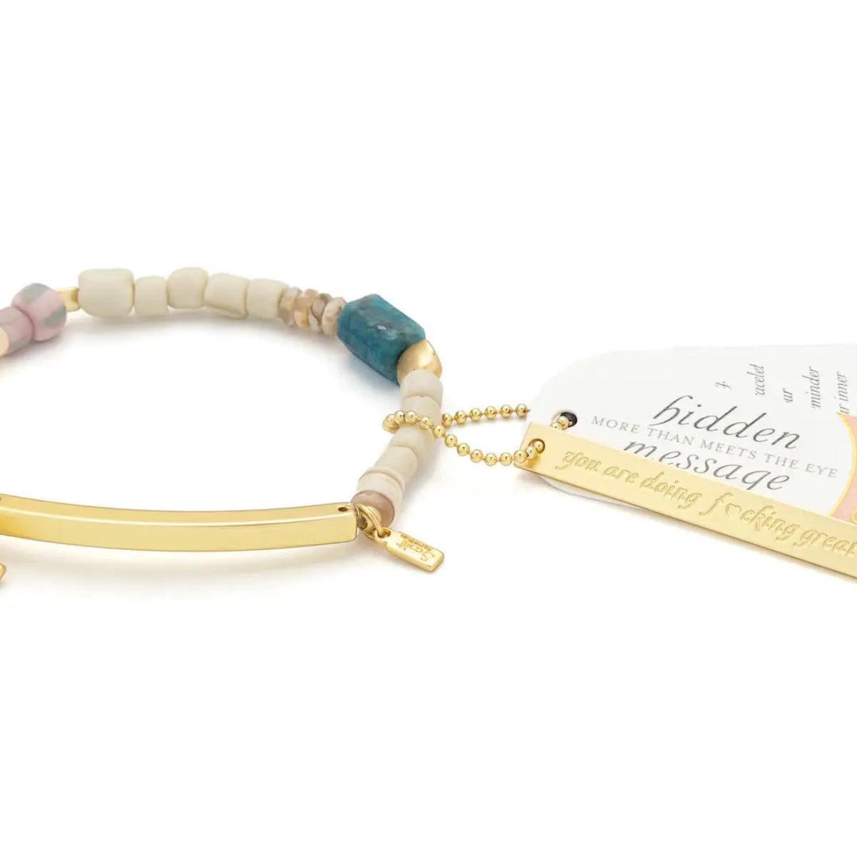 Hidden Message Bracelet - F♥Cking Great/Blue Apatite/Gold - Twirls + Twigs