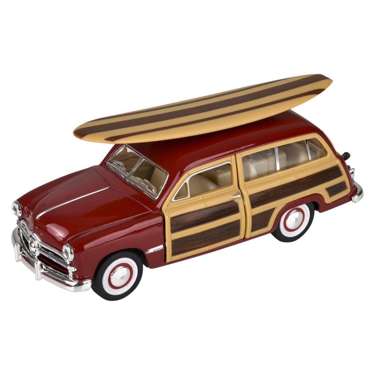 5" Diecast Pull Back 1949 Ford Woody Wagon W/ Surfboard - Twirls + Twigs