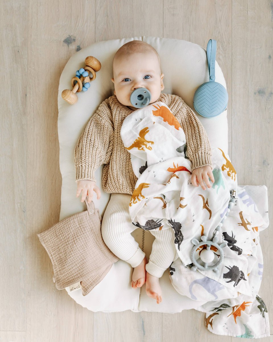 Bamboo Muslin Swaddle Blanket (Dinosaurs) - Twirls + Twigs