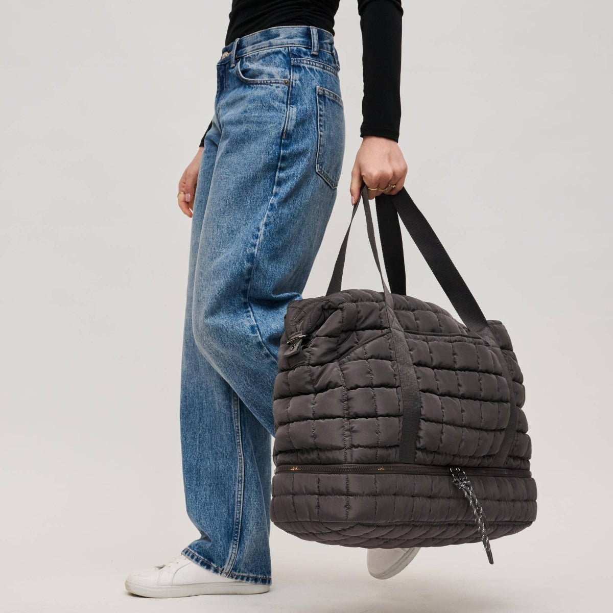 Globetrotter Quilted Nylon Puffer Travel Weekender: Black - Twirls + Twigs