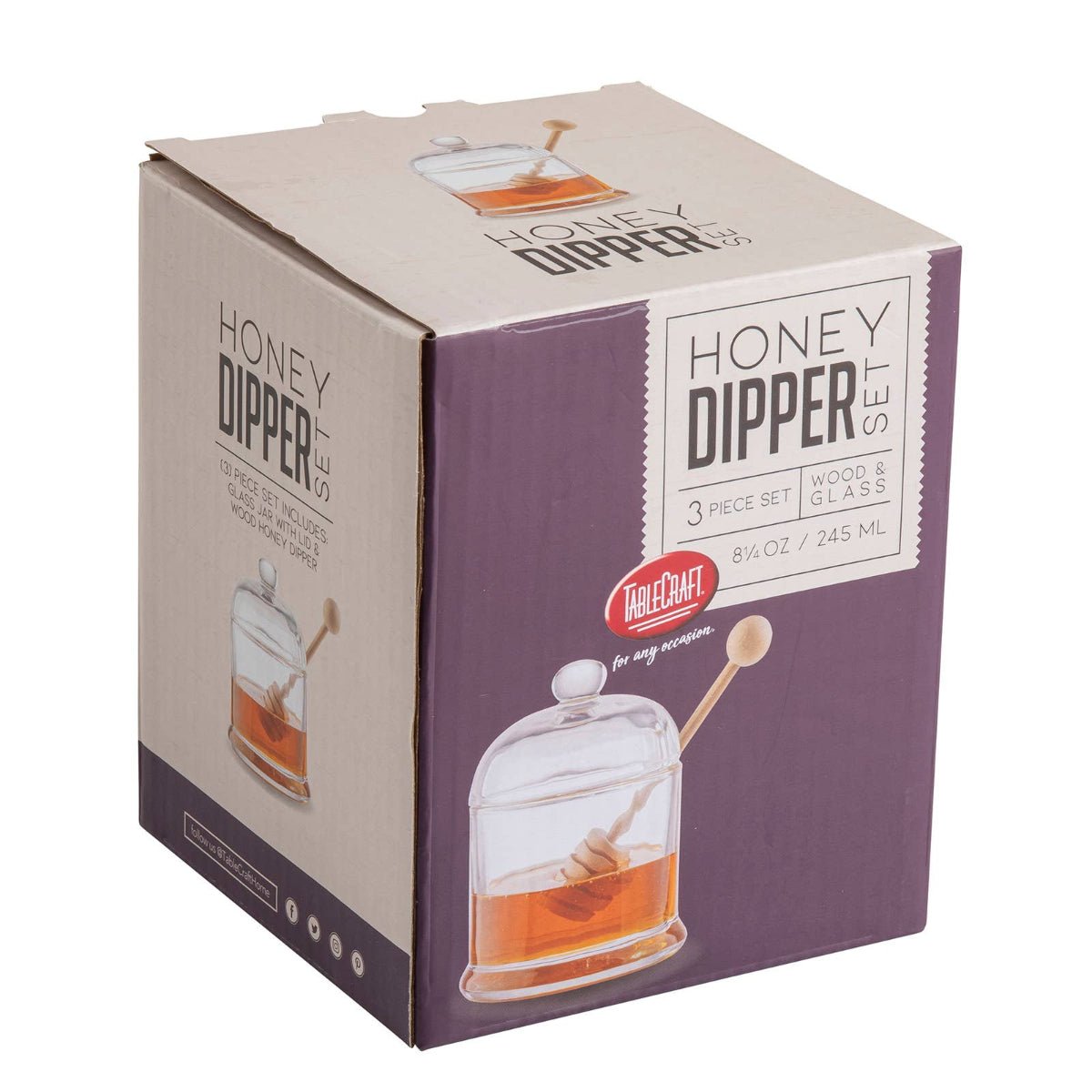 Honey Dipper Set, Includes Glass Jar & Wood Dipper - Twirls + Twigs