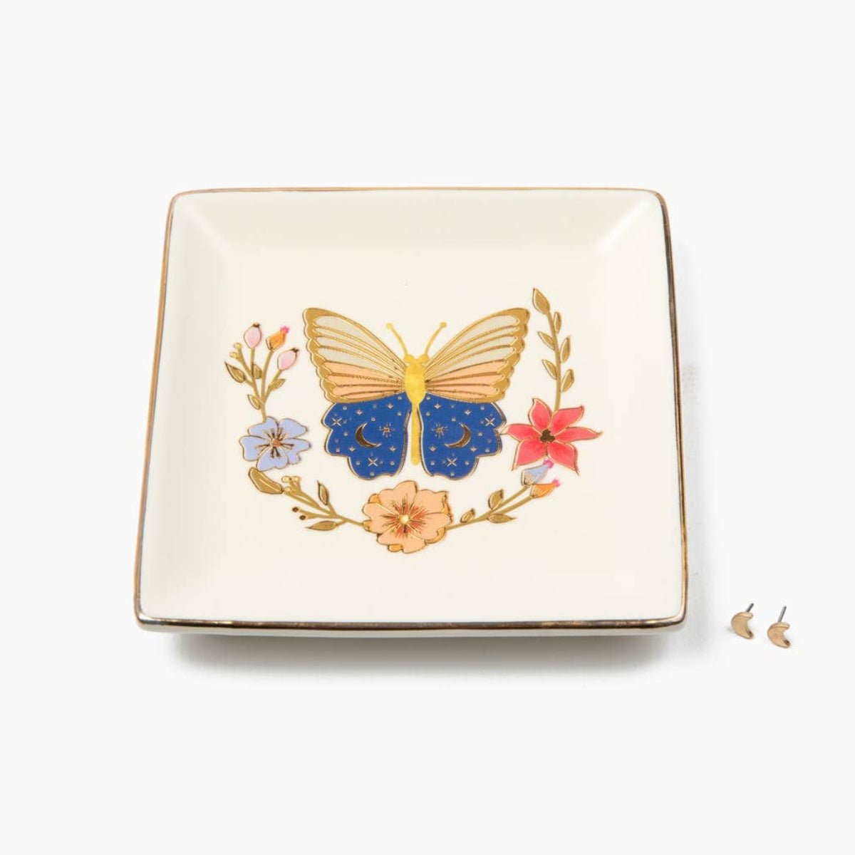 Jewelry Dish & Stud Earring Set - Butterfly/Cream - Twirls + Twigs