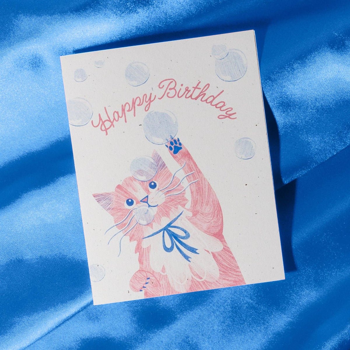 Bubbles Birthday Cat - Risograph Card - Twirls + Twigs