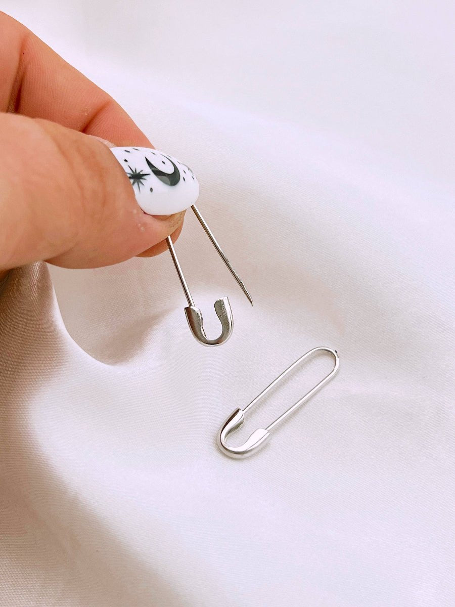 Safety Pin Earrings (Gold + Silver): Silver - Twirls + Twigs