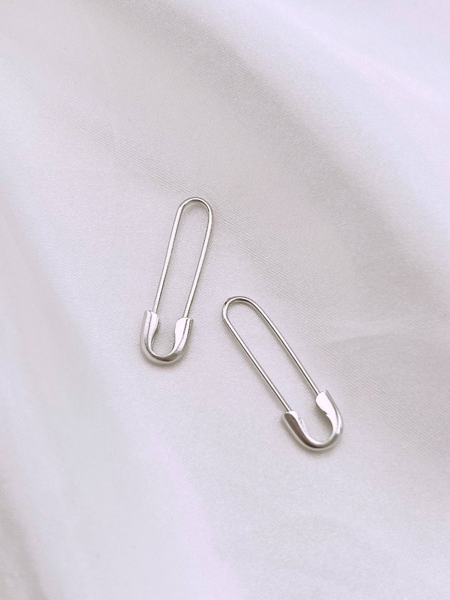 Safety Pin Earrings (Gold + Silver): Silver - Twirls + Twigs