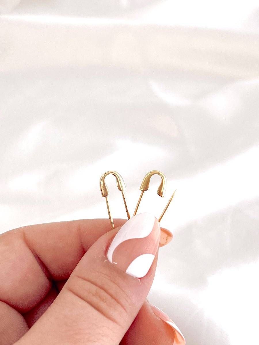 Safety Pin Earrings (Gold + Silver): Gold - Twirls + Twigs