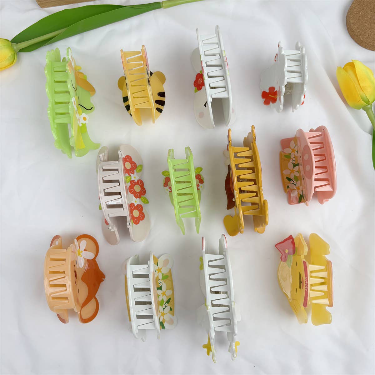 Cartoon Animal Design Hair Clips with Flower Accents: Chicken - Twirls + Twigs