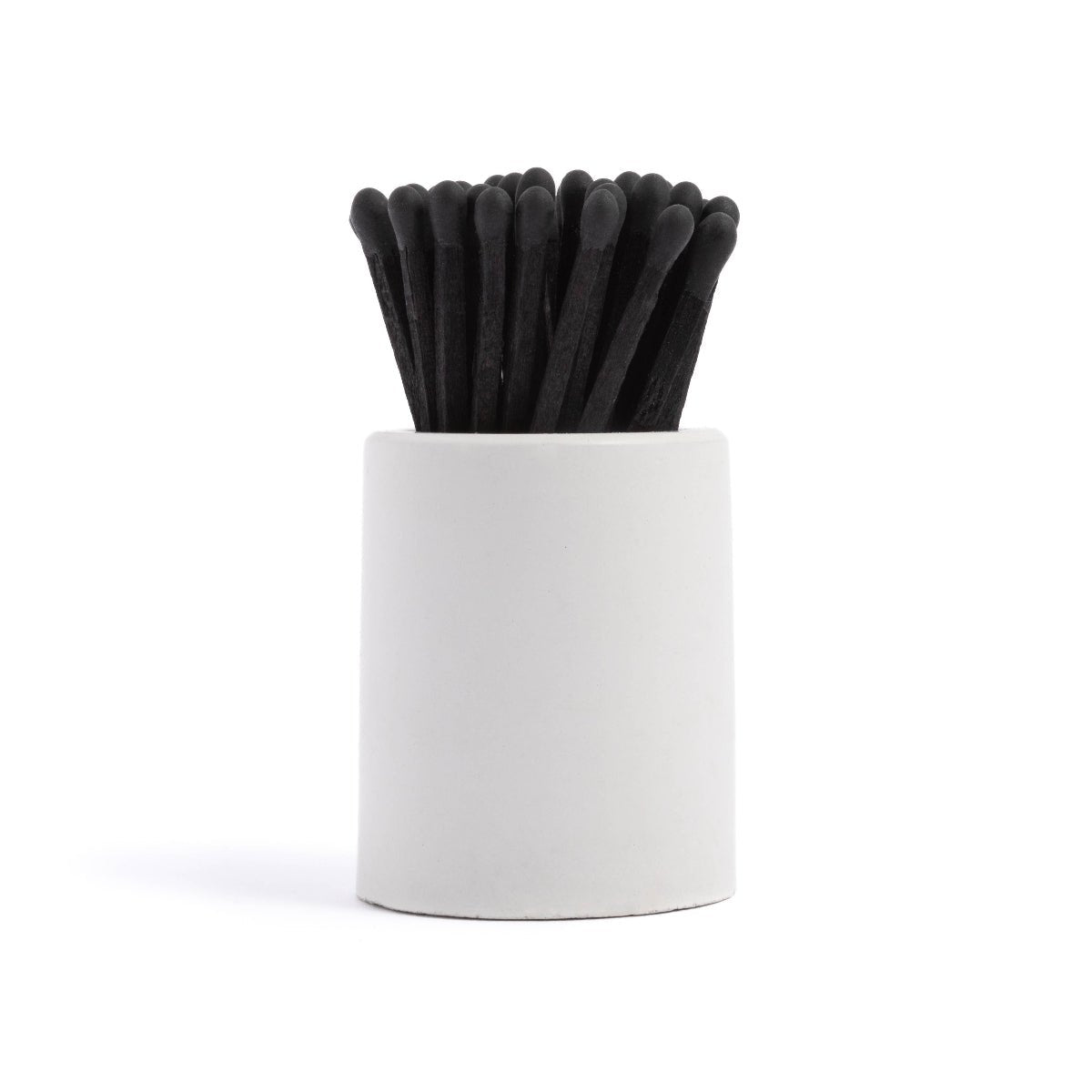 White Round Vessel with All Black Matchsticks - Twirls + Twigs
