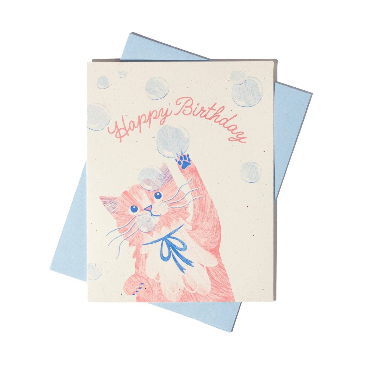 Bubbles Birthday Cat - Risograph Card - Twirls + Twigs