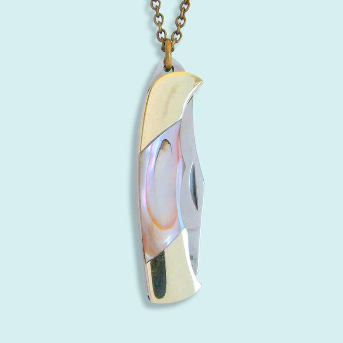 Shell Handled Knife Necklace: Mother of Pearl 32 Inch - Twirls + Twigs
