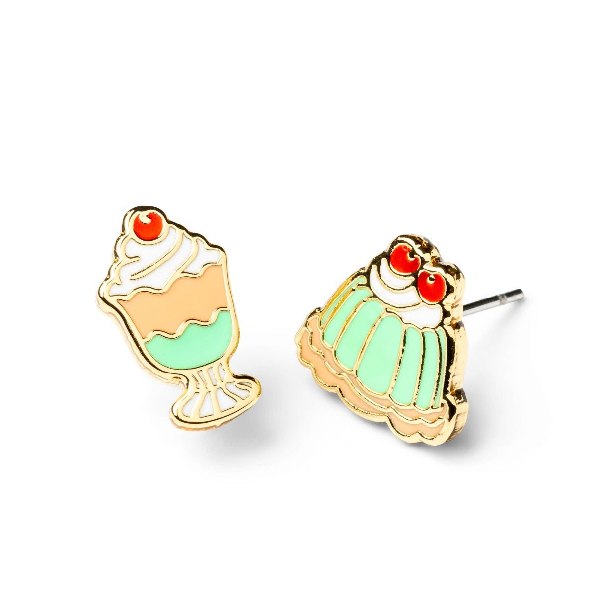 Retro Gelatin Dessert Earrings | Mismatched Gold Studs - Twirls + Twigs