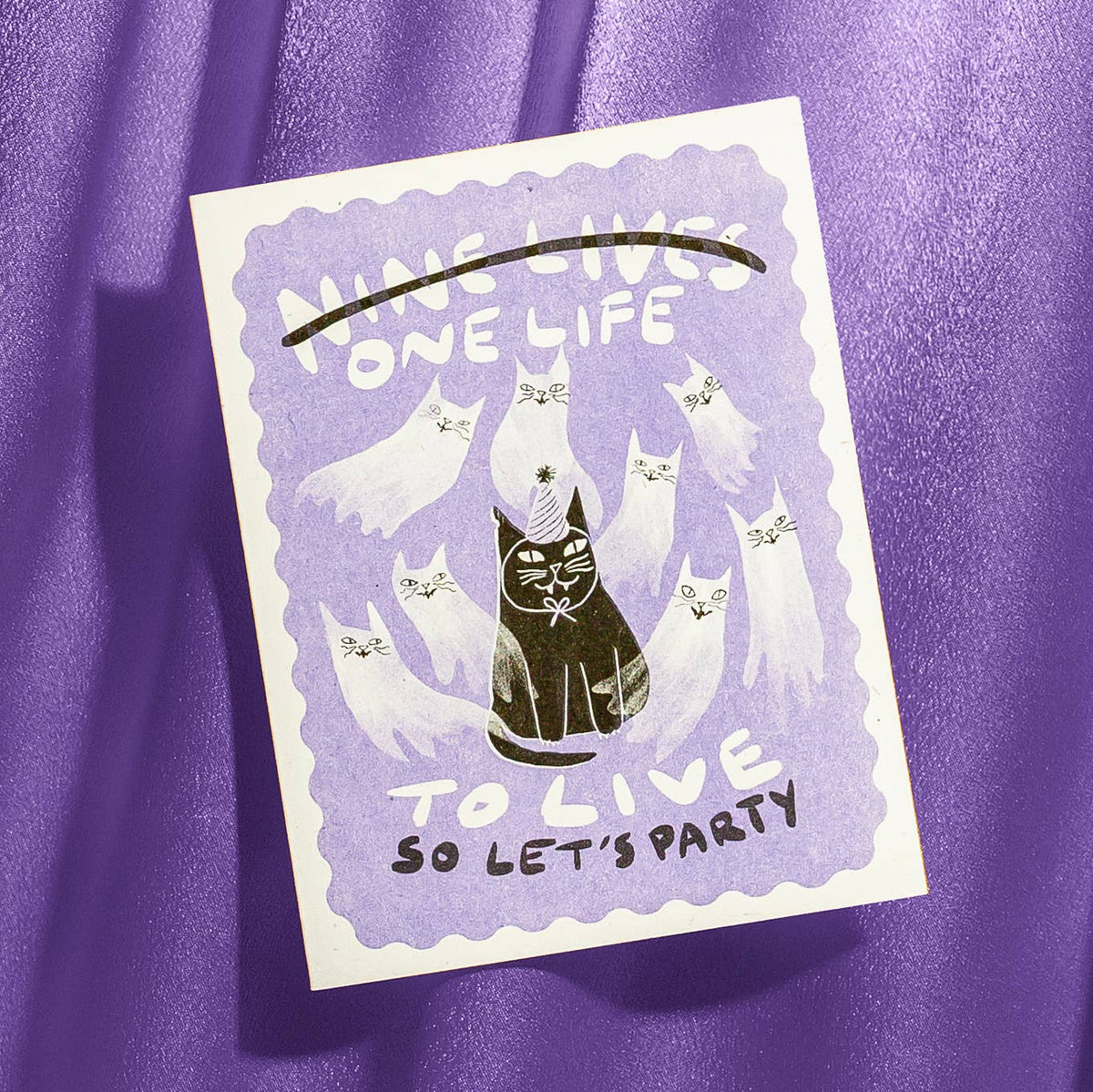 Nine Lives/One Life - Risograph Birthday Card - Twirls + Twigs