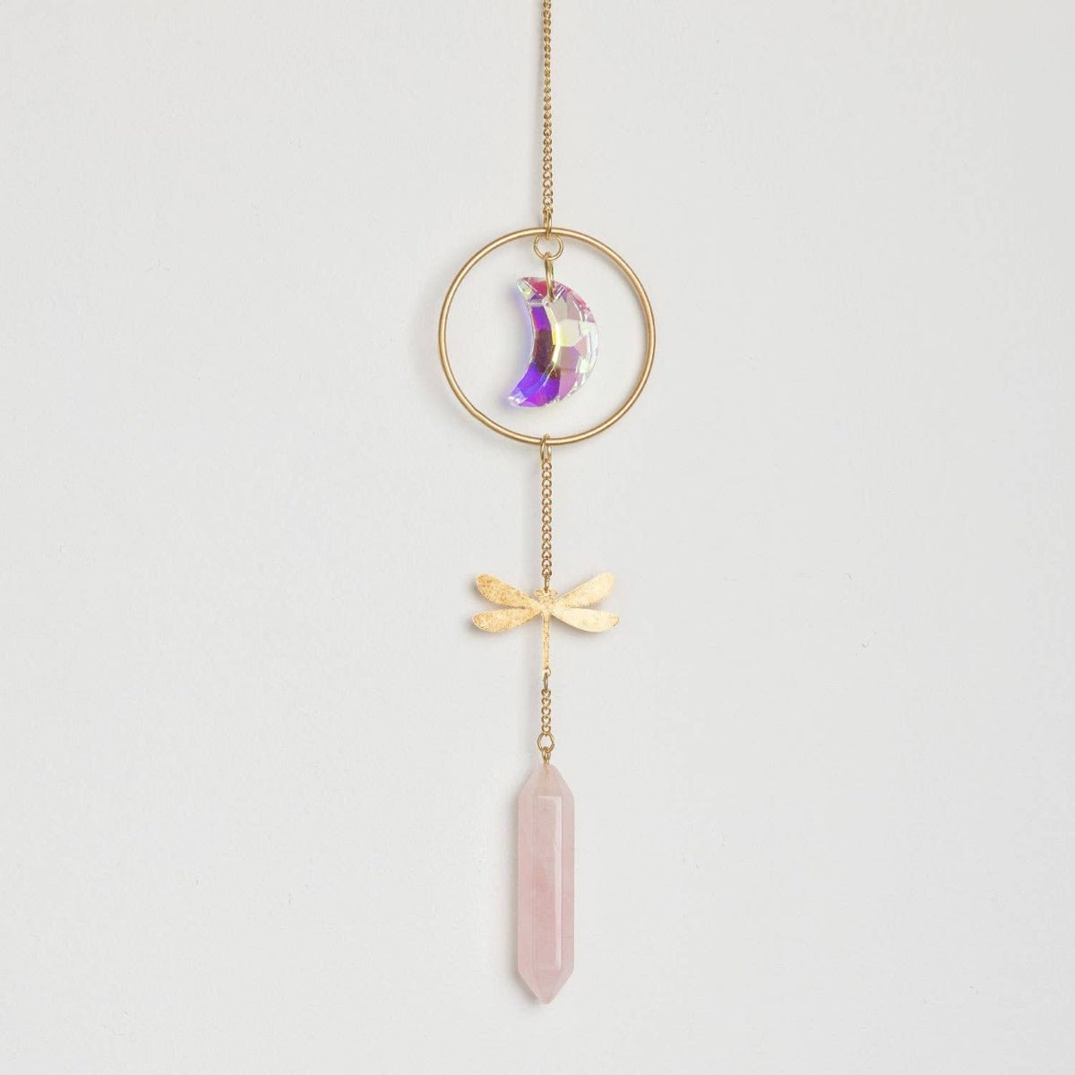 Stone Suncatcher - Dragonfly/Rose Quartz - Twirls + Twigs