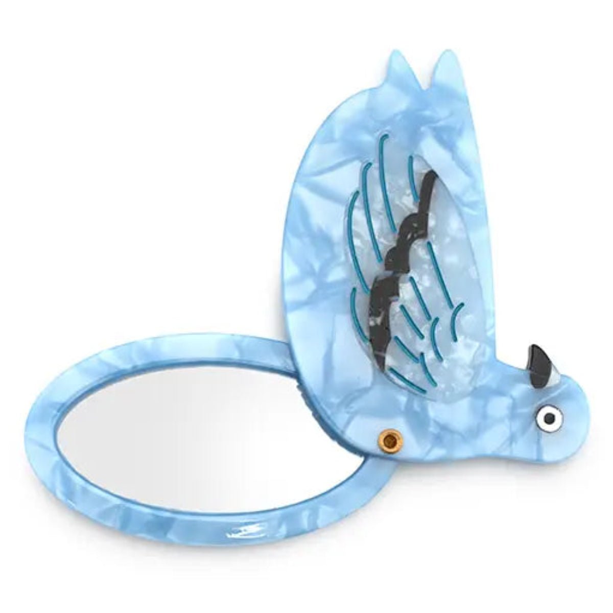 Swing-Hinge Folding Compact Mirror - Pigeon - Blue - Twirls + Twigs