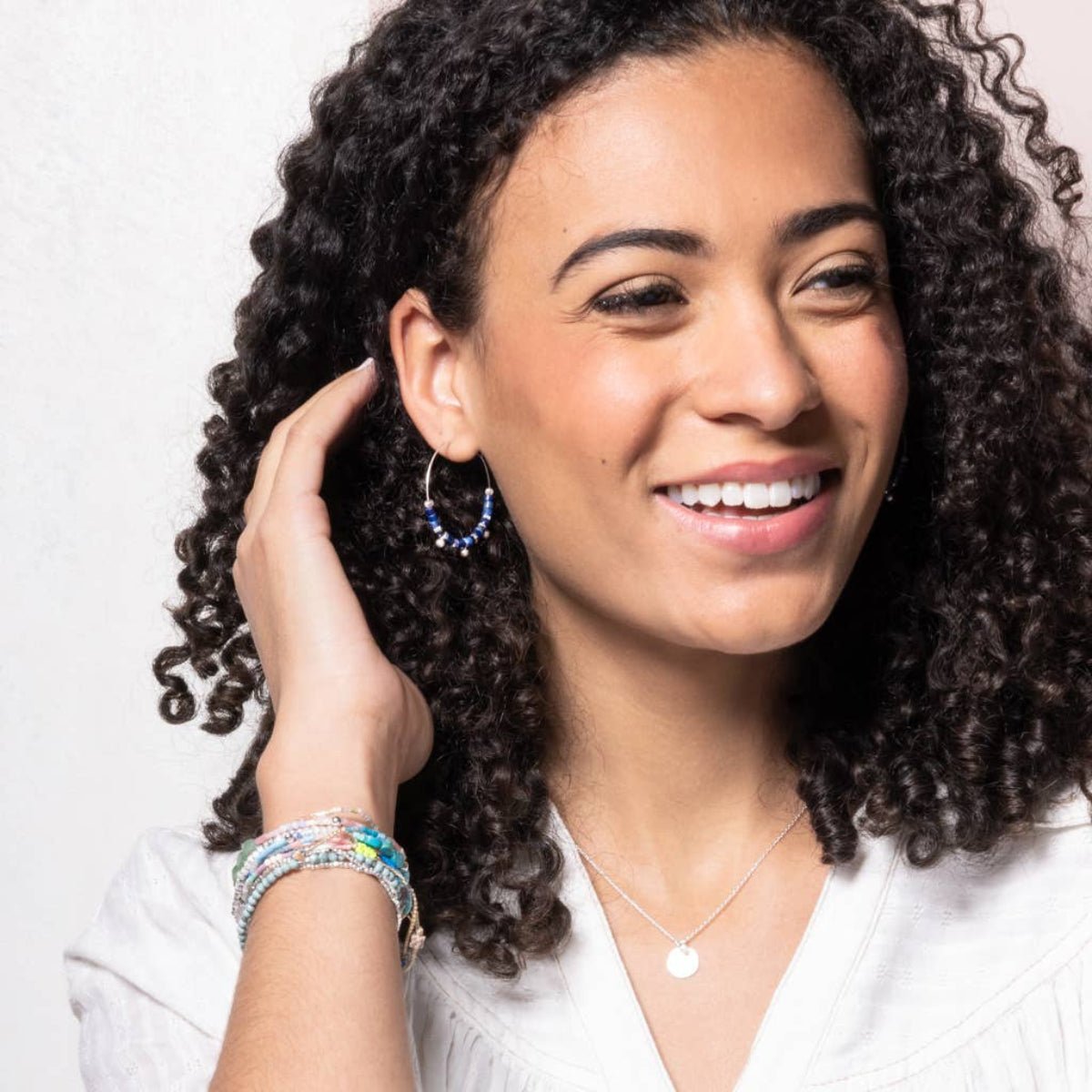 Stone Disc Hoop Earring - Turquoise/Silver - Twirls + Twigs