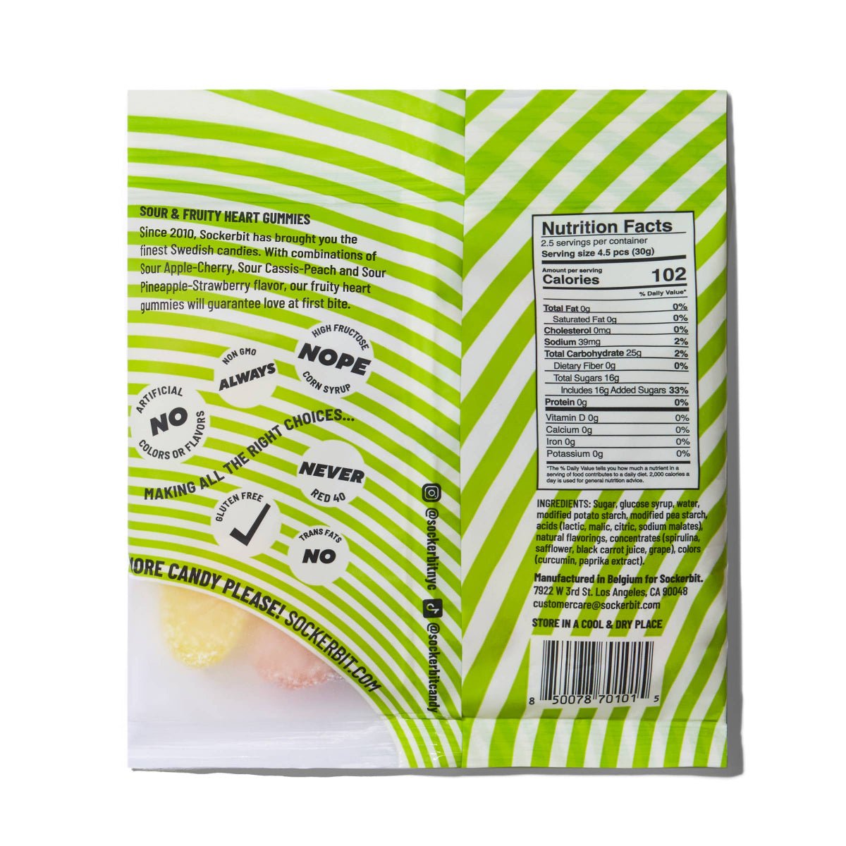 Sour Fruity Heart Gummies Swedish Candy Bag 2.8oz - Twirls + Twigs