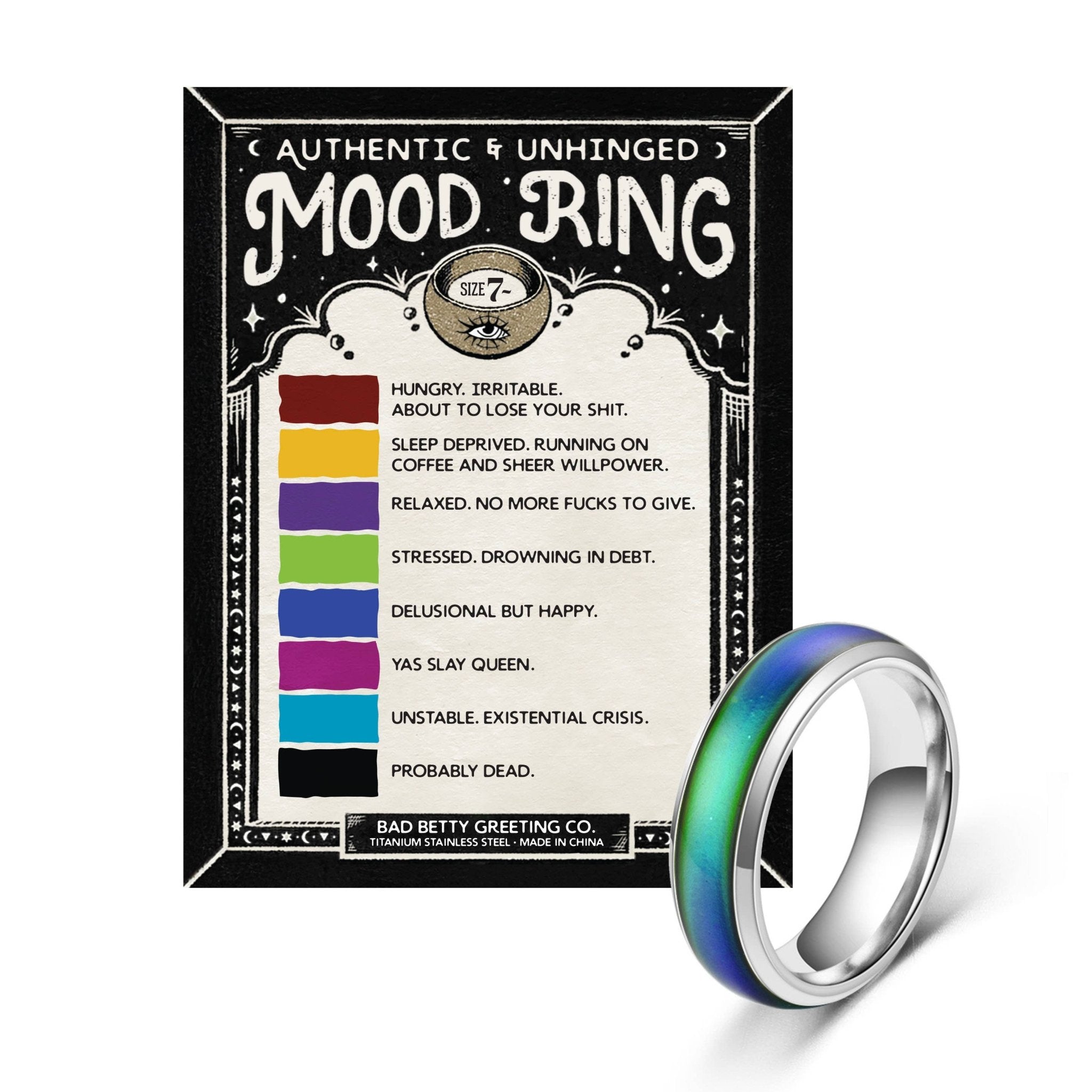 Authentic & Unhinged Color Changing Mood Ring - Funny Gift - Twirls + Twigs