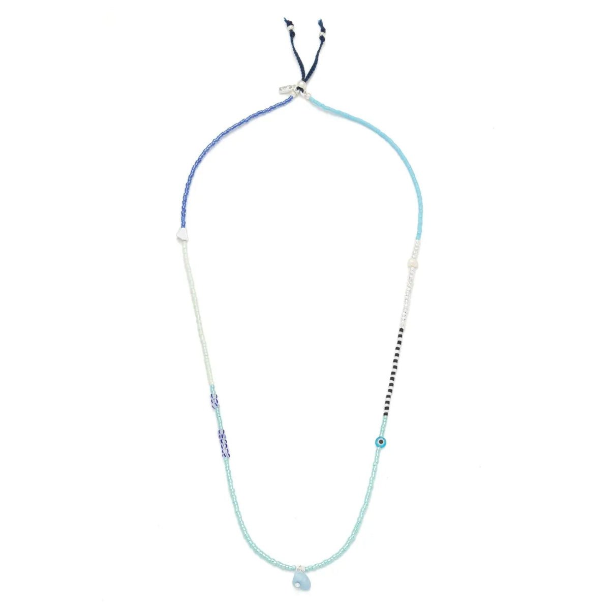 Mixed Media Wrap Bracelet/Necklace - Hope/Aquamarine/Silver - Twirls + Twigs