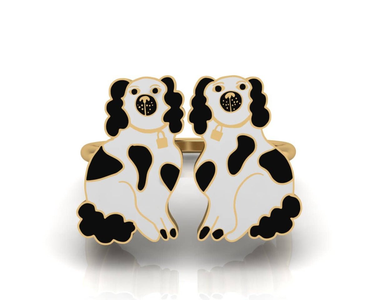 Staffordshire Dogs Adjustable Ring - 18k Gold Gilt Jewelry - Twirls + Twigs