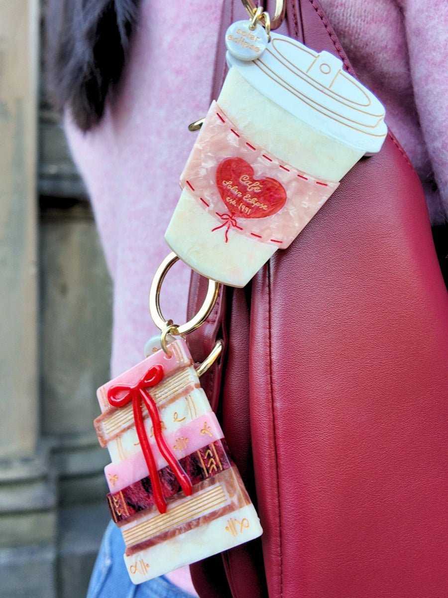 Hand-painted Bow Bookstack Bag Charm + Keychain - Twirls + Twigs