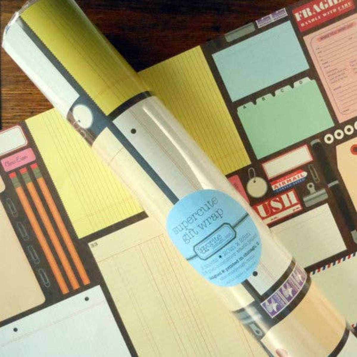 Vintage Office Supplies Gift Wrap: 2 flat sheet 20" x 28" rolled - Twirls + Twigs