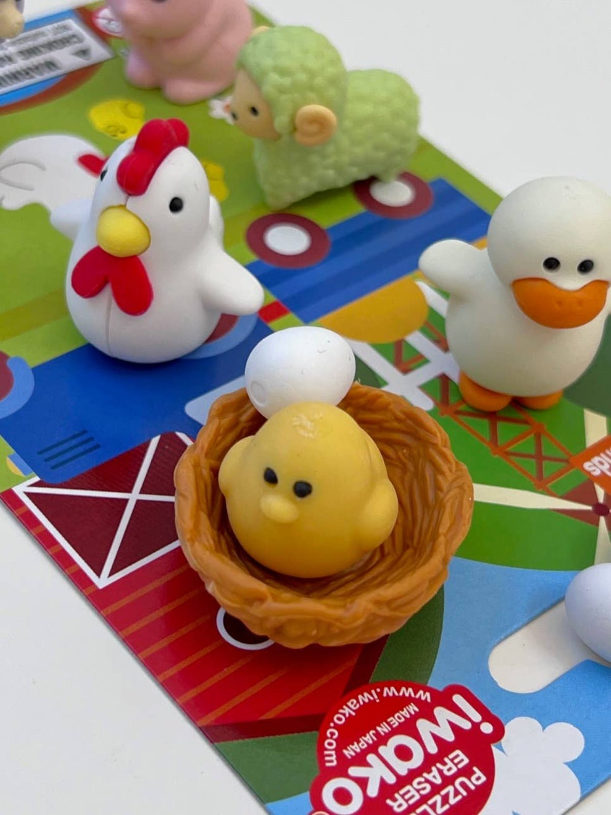 Chicken & Friends Erasers Card Iwako - Twirls + Twigs