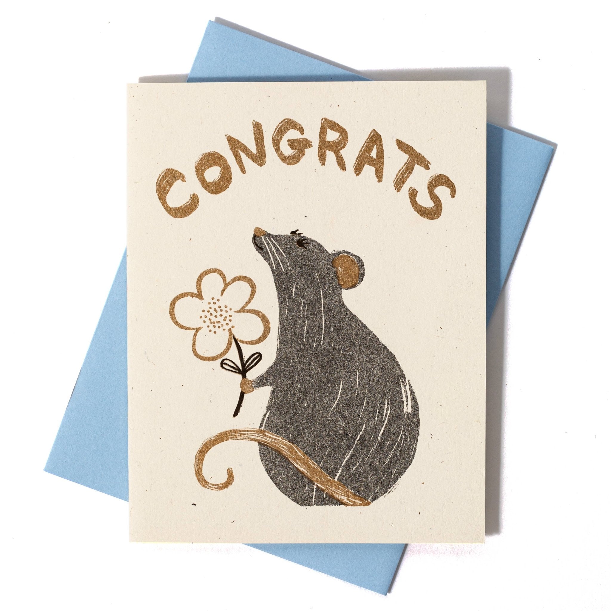 Congrats Rat - Risograph Card - Twirls + Twigs