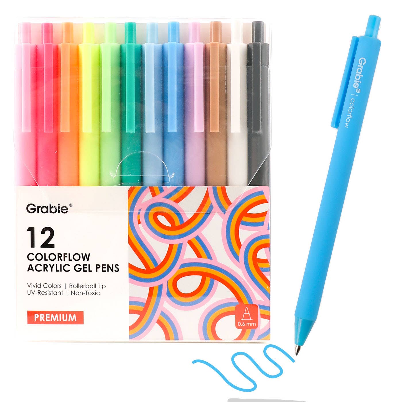 Retractable Colorflow Acrylic Gel Pen Set of 12 - Twirls + Twigs
