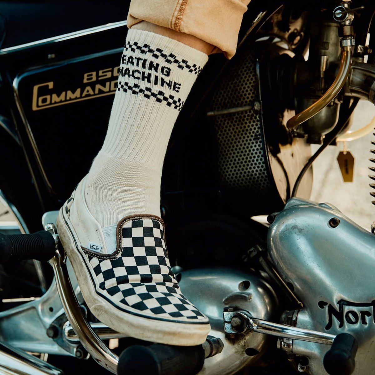 Eating Machine Checkerboard Comfy Crew Socks - Twirls + Twigs