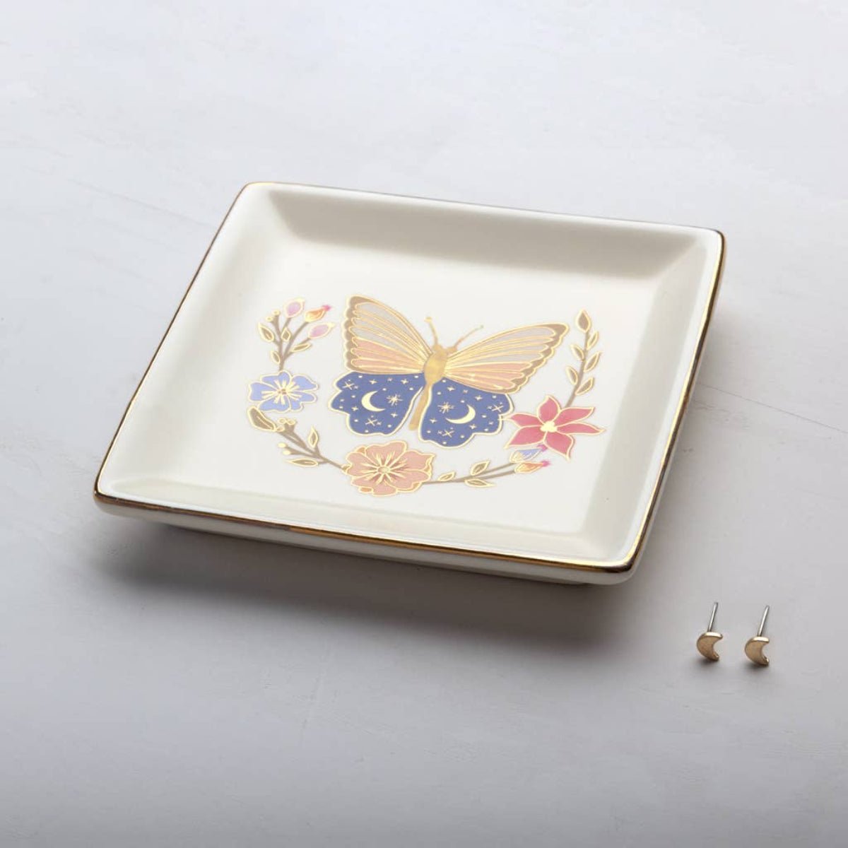 Jewelry Dish & Stud Earring Set - Butterfly/Cream - Twirls + Twigs