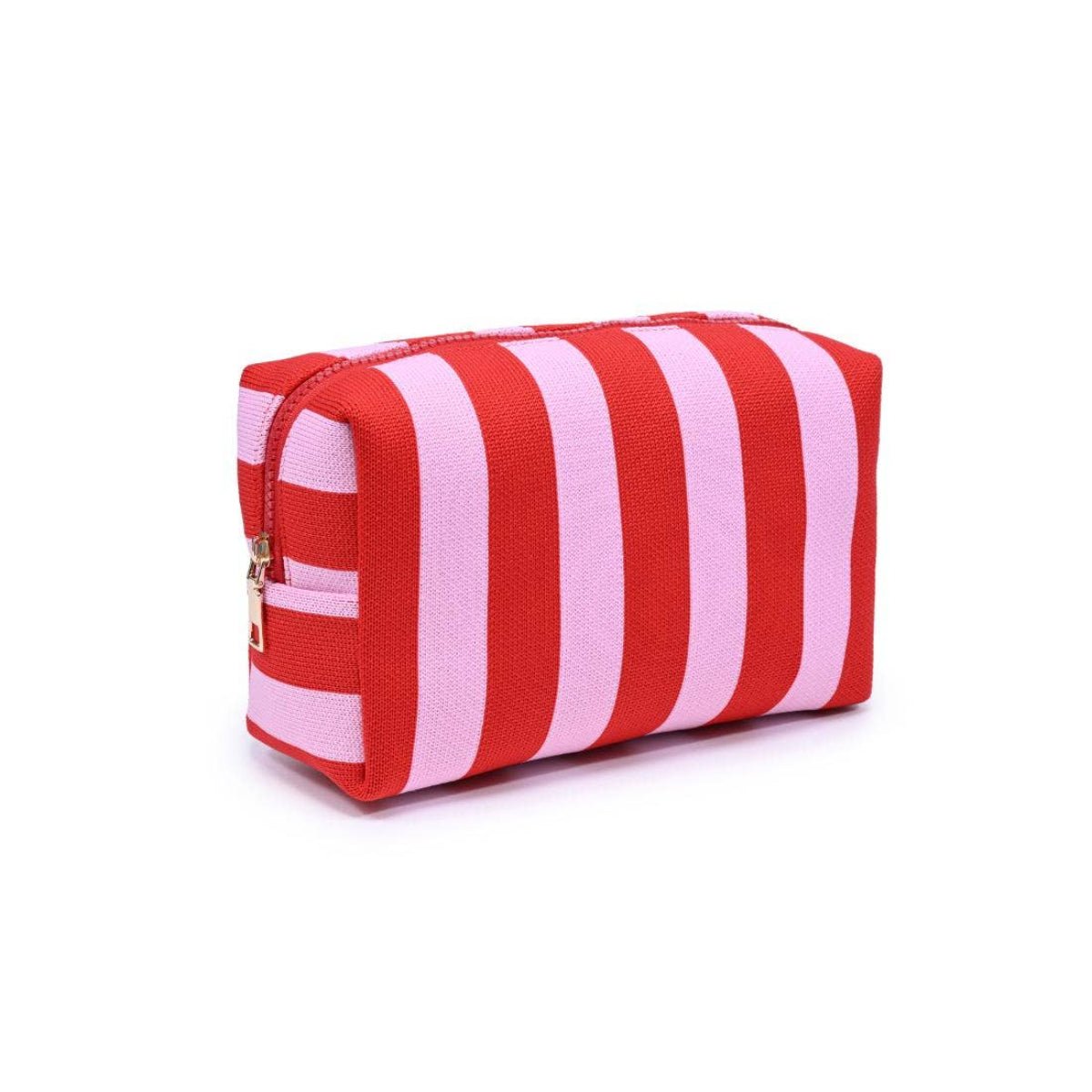 Essential Stripe Cosmetic & Travel Organizer Pouch: Red Pink - Twirls + Twigs