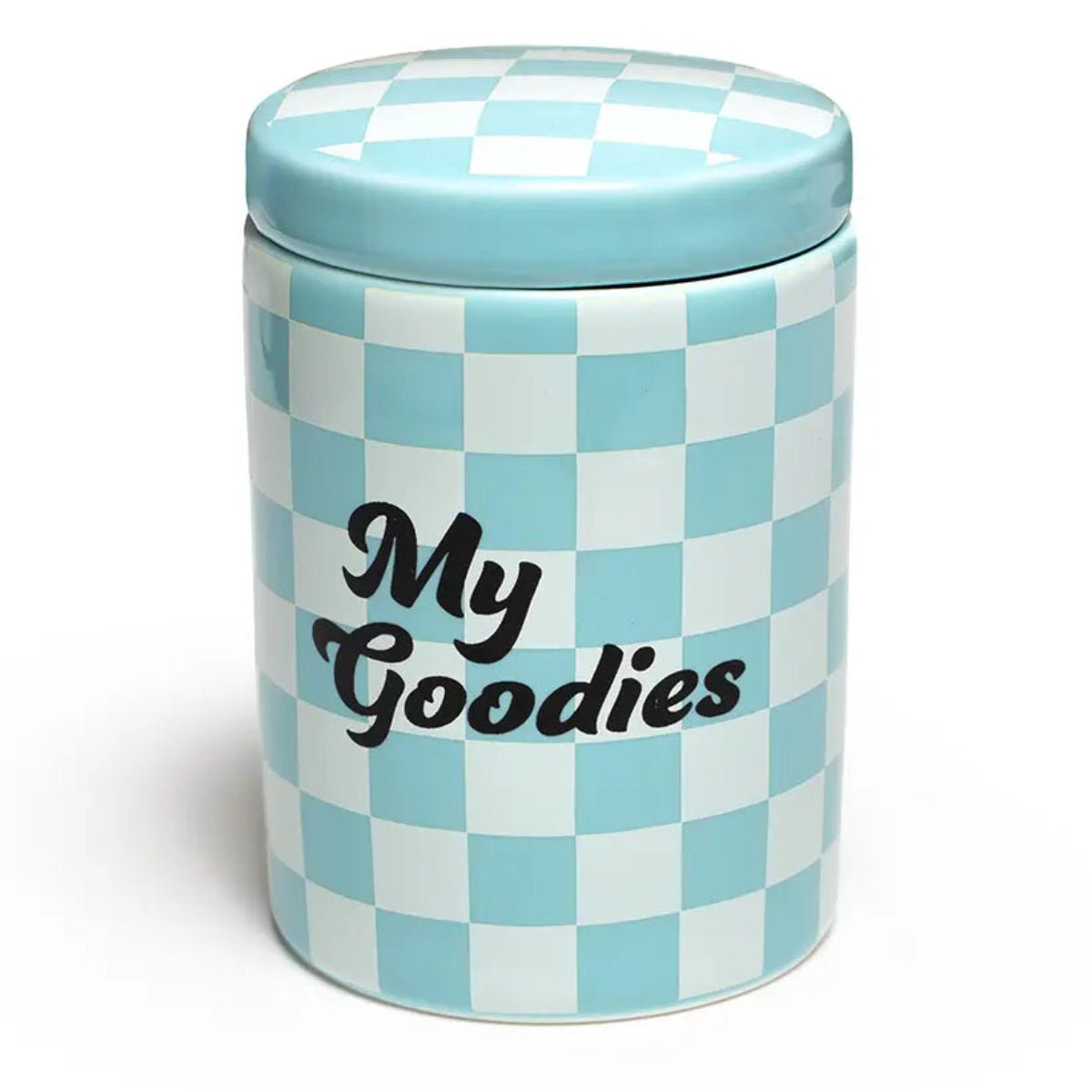 Ceramic Stash Box w/ Lid - "My Goodies" - Blue Checkered - Twirls + Twigs