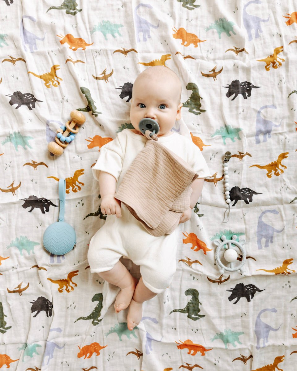Bamboo Muslin Swaddle Blanket (Dinosaurs) - Twirls + Twigs