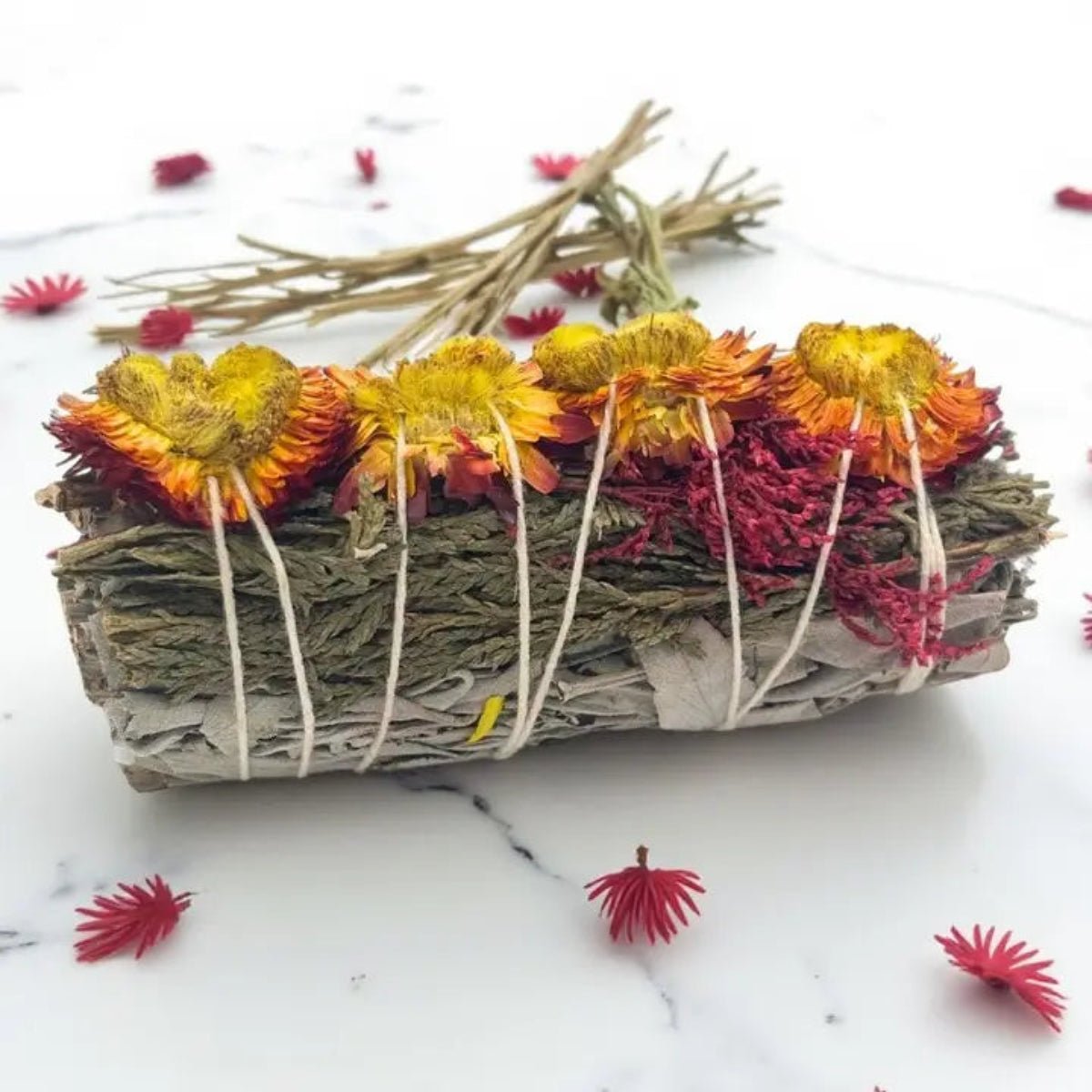 Sage Bundle - Orange Strawflower & Cedar - Twirls + Twigs