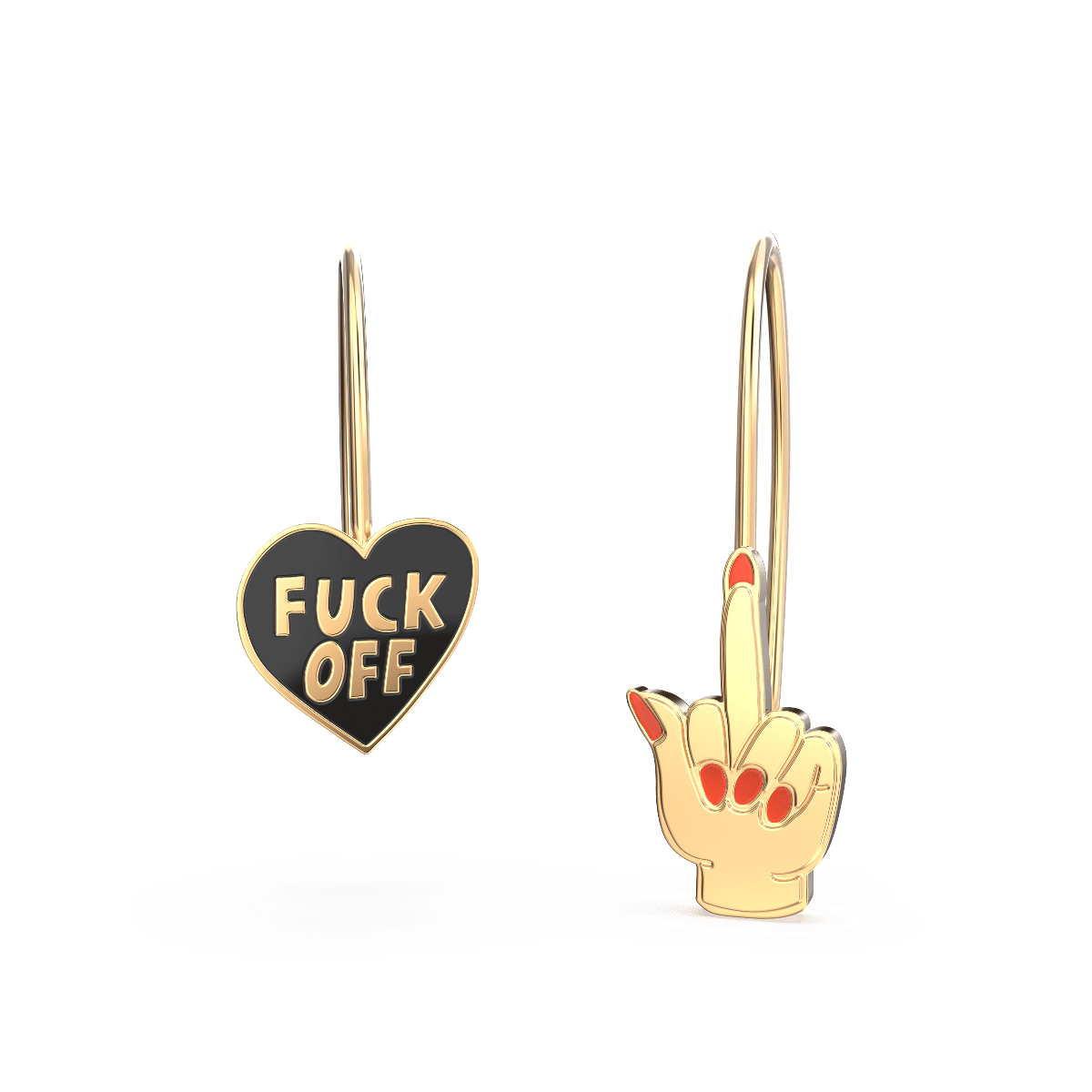 F*ck Off Heart & Middle Finger Earrings - Gold Swear Word - Twirls + Twigs